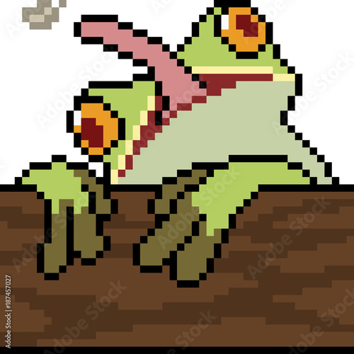 vector pixel art frog eat bug