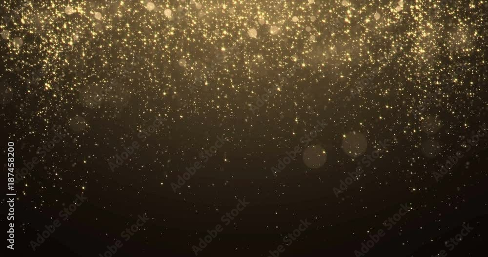 Gold glitter background with sparkle shine light confetti effect. Luminous glittering light flare overlay black background. Golden radiance shimmer texture of falling stars for luxury backdrop design Gold glitter background with sparkle shine light confetti effect. Luminous glittering light flare overlay black background. Golden radiance shimmer texture of falling stars for luxury backdrop design