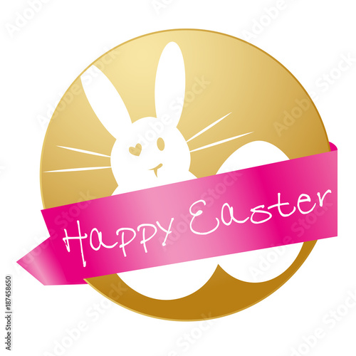 Happy Easter - golden button with easter bunny 
