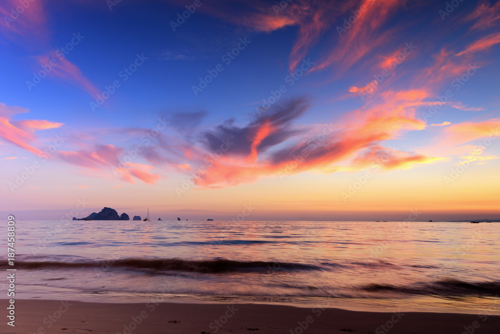 Beautiful Sunset Sky at Ao Nang Beach, Krabi, South of Thailand