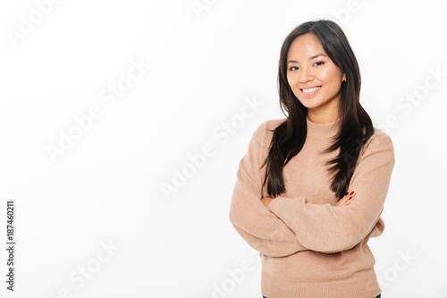 Positive lady standing isolated