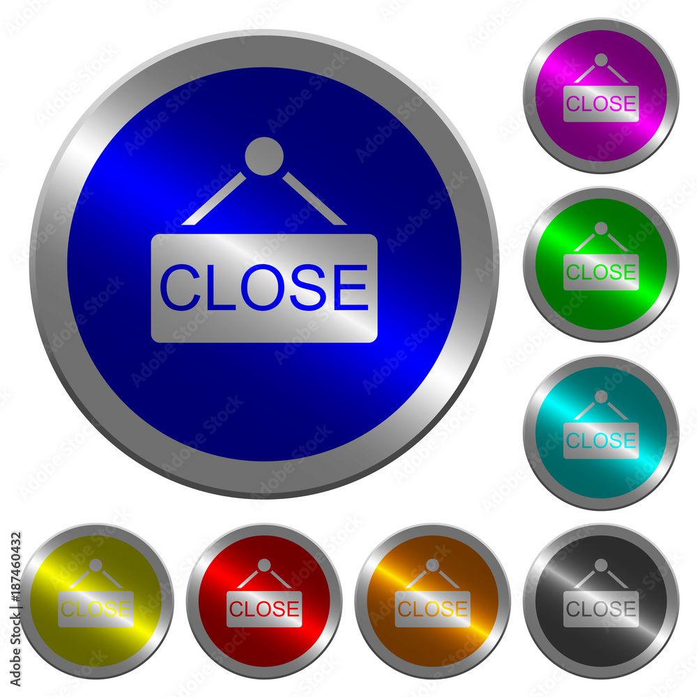 Close sign luminous coin-like round color buttons Close sign luminous coin-like round color buttons