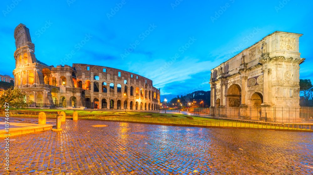 Rome, Coliseum and Constantine arch. Italy.