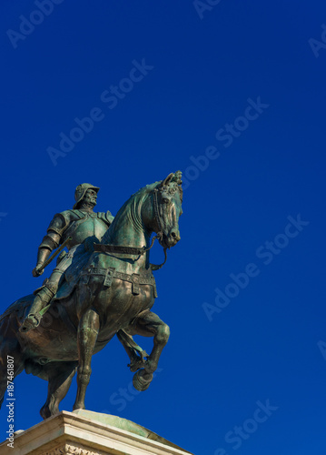     Bartolomeo Colleoni  italian soldier of fortune  bronze equestrian monument in Venice  cast by renaissance artist Verrocchio in the 15th century  with copy space   