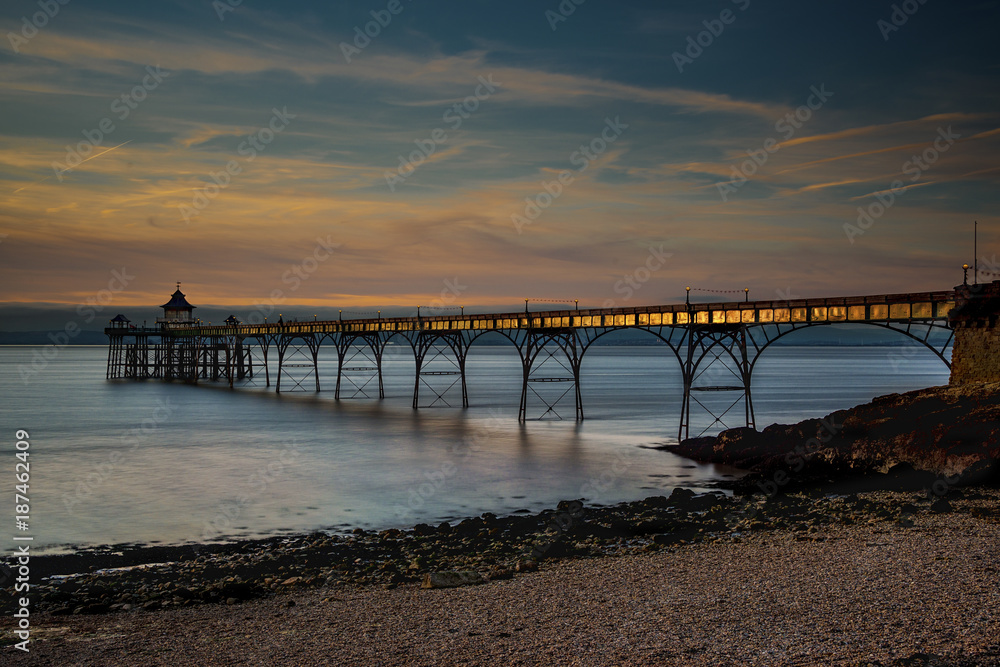 clevedon pier at sunset