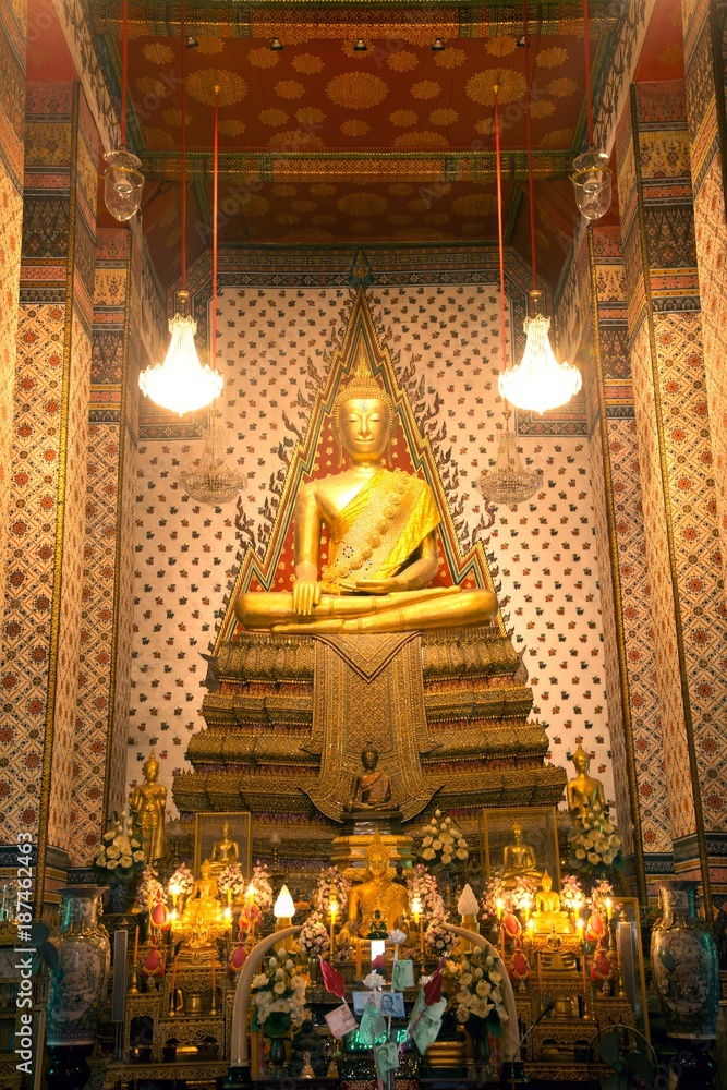 Golden sitting Main Buddha at main Prang of Wat Arun Ratchawararam temple ,Bangkok,Thailand. Golden sitting Main Buddha at main Prang of Wat Arun Ratchawararam temple ,Bangkok,Thailand.