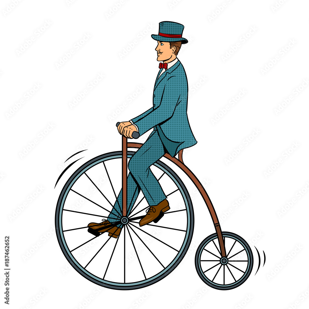 Naklejka premium Gentleman ride vintage bicycle pop art vector