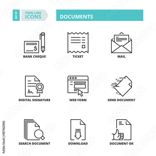 Thin line icons. Documents