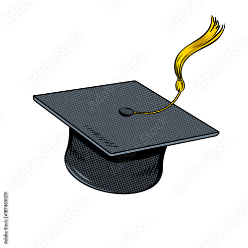 Square academic cap pop art vector illustration