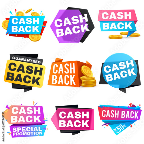 Cash back vector sale banners with ribbons. Saving and money refund icons