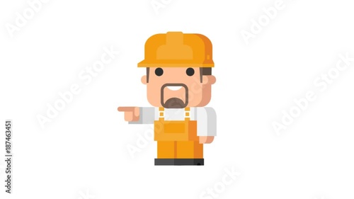Builder shows and indicates funny character