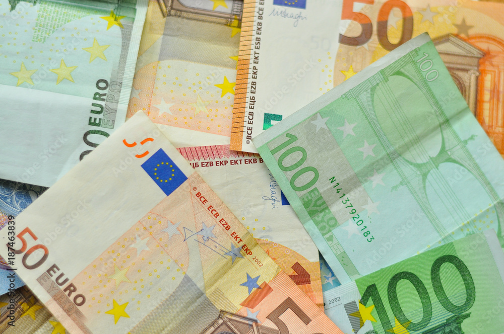 Pile of paper euro banknotes. Euro money banknote, business and finance concept Pile of paper euro banknotes. Euro money banknote, business and finance concept