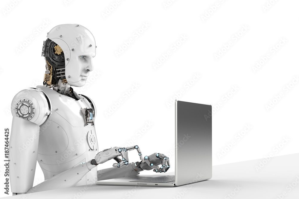 Fototapeta premium robot work on laptop
