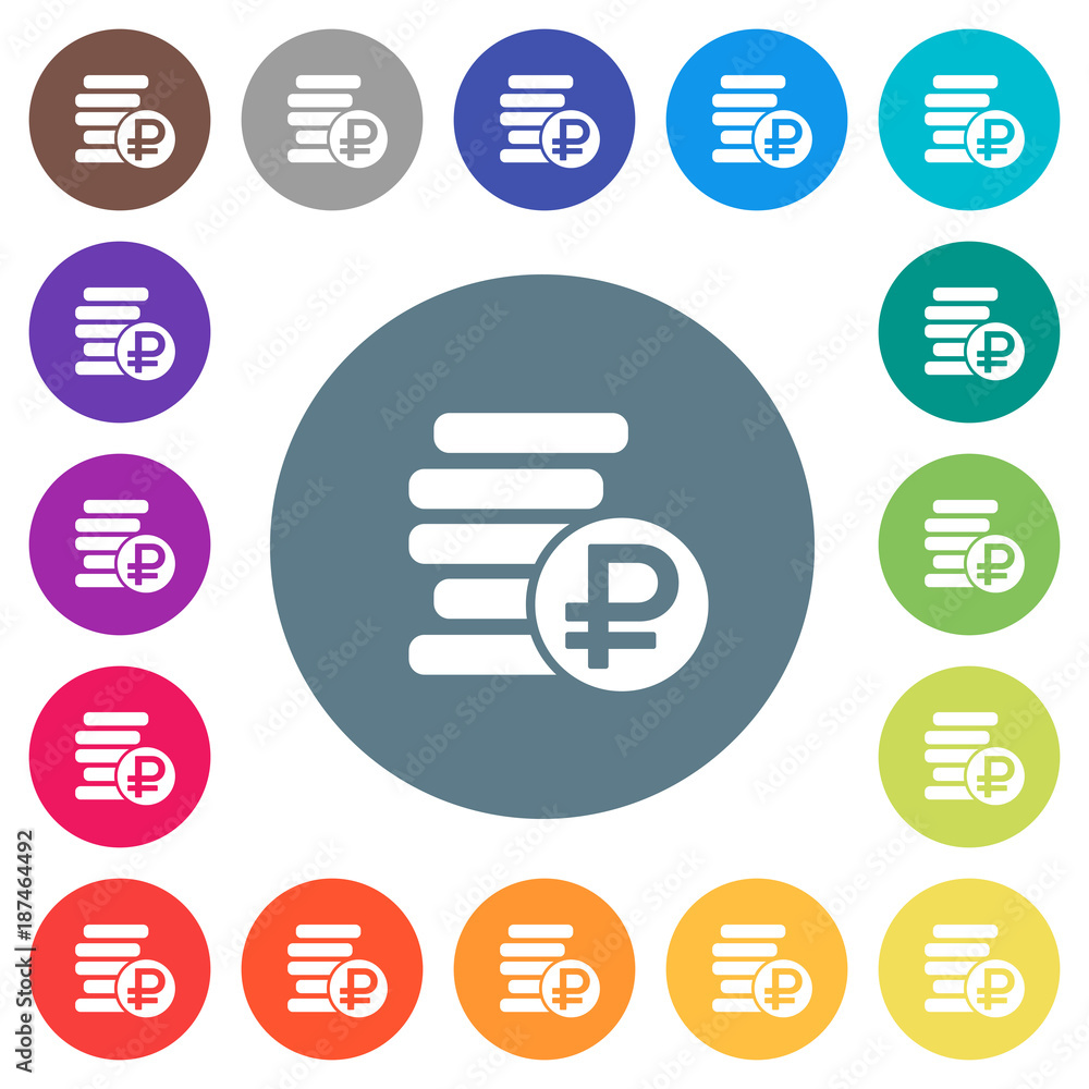 Ruble coins flat white icons on round color backgrounds Ruble coins flat white icons on round color backgrounds