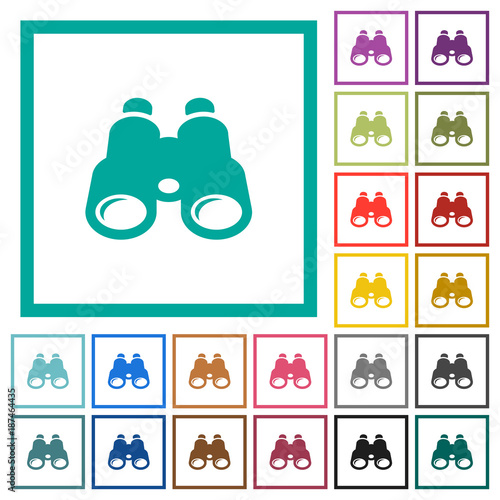 Binoculars flat color icons with quadrant frames