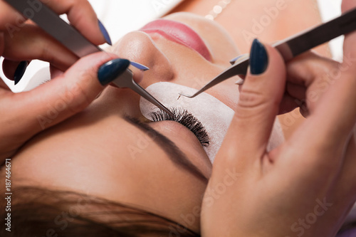 Beauty concept. Eyelash extension process