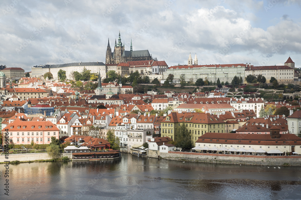 View of Mala Strana and Prague castle over Vltava river