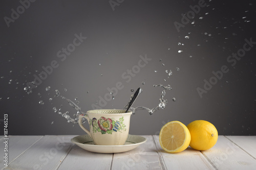 Tea with lemon, food, still life