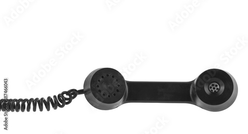 black telephone handset isolated on white background
