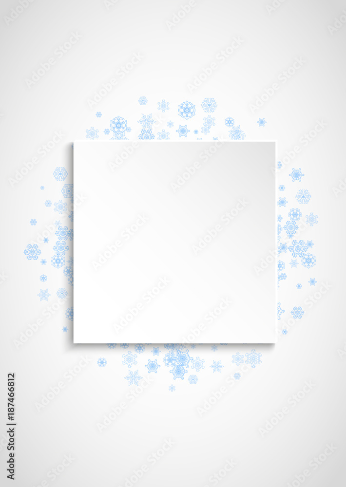New Year frame with blue snowflakes on white paper background. Vertical Christmas and New Year frame for gift certificate, ads, banner, flyer, sales offers, event invitations. Frosty snow with sparkle New Year frame with blue snowflakes on white paper background. Vertical Christmas and New Year frame for gift certificate, ads, banner, flyer, sales offers, event invitations. Frosty snow with sparkle