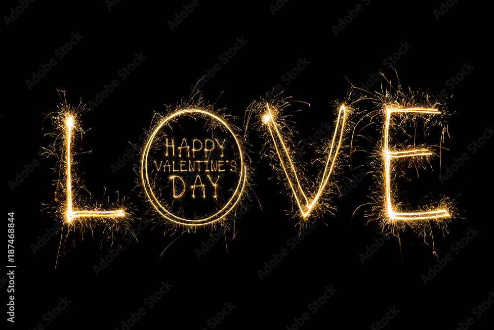 Happy Valentines Day - sparkler firework light alphabet Happy Valentines Day - sparkler firework light alphabet