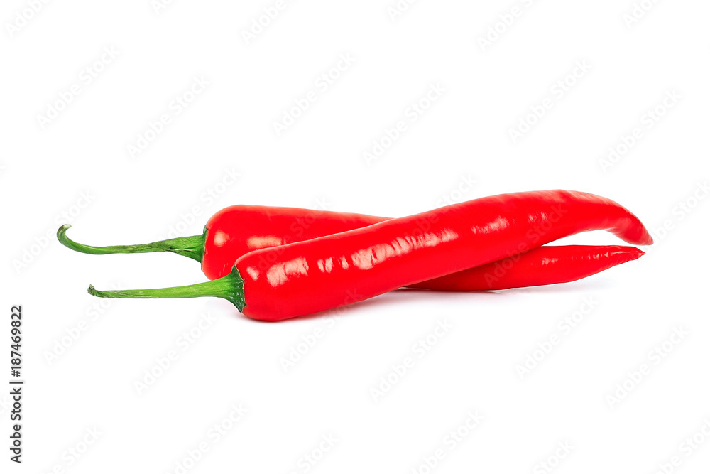 two red hot chilli pepper isolated on white background two red hot chilli pepper isolated on white background