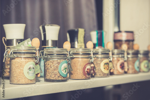 Fototapeta Naklejka Na Ścianę i Meble -  Spices in glass jars