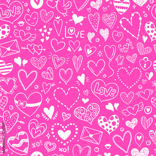 Hearts seamless pattern for Valentine's Day. Cute romantic background with love elements