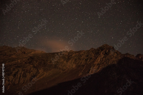 Mountain scenery at night with the stars