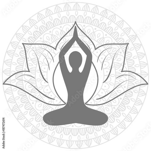  hand drawn  mandala, Lotus. Yoga asana.  Set of oriental ornaments for yoga studio  poster and logo, coloring book.