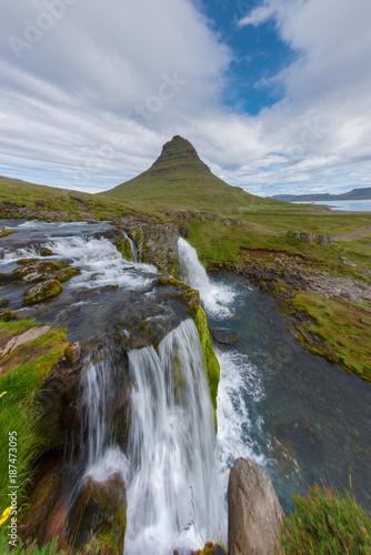Kirkjufell waterfalls and mountain  Iceland