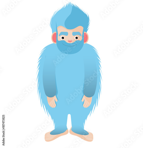 blue hairy Bigfoot. The mythical yeti smile