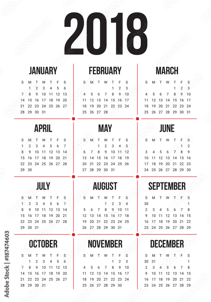 Year 2018 calendar vector design template Year 2018 calendar vector design template