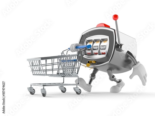Slot machine character with shopping cart