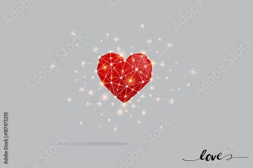 The particles, geometric art, line and dot of heart image.