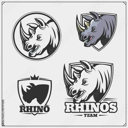 Set of emblems with rhino for a sport team.