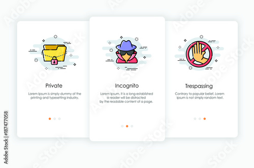 Onboarding screens design in security concept. Modern and simplified vector illustration, Template for mobile apps.