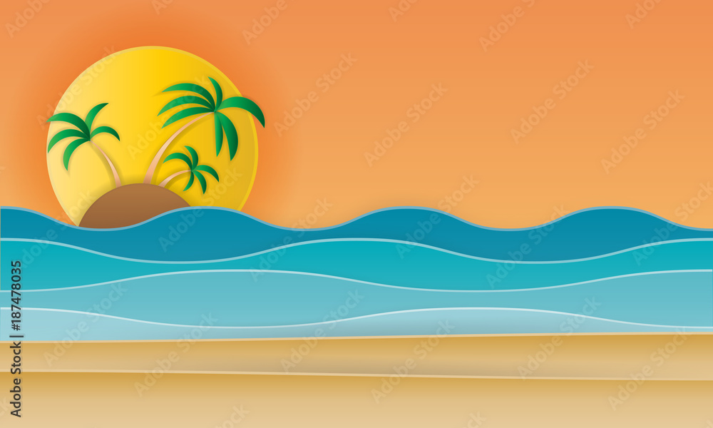 Beach Landscape with Beach sun Flat Design Style.