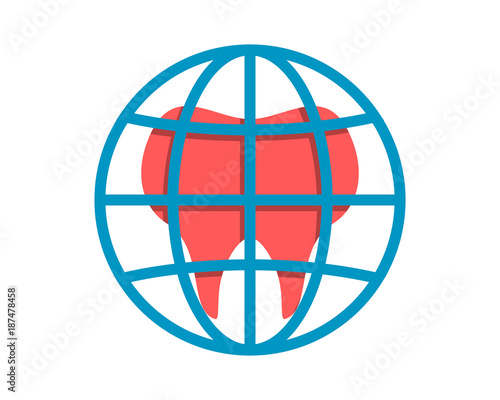 pink dental dentist tooth teeth globe image vector icon