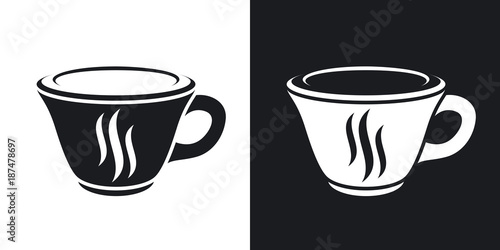 Vector coffee cup icon. Two-tone version on black and white background