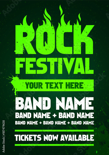 vector illustration rock festival party flyer design template with text and flames
