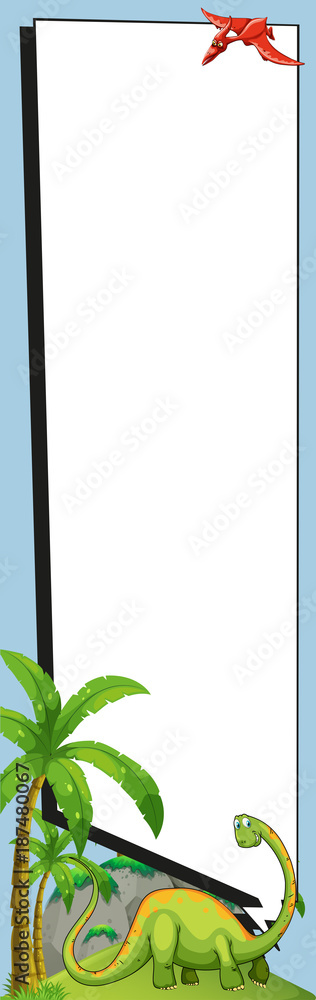 Banner template with brachiosaurus and pterosaur Banner template with brachiosaurus and pterosaur