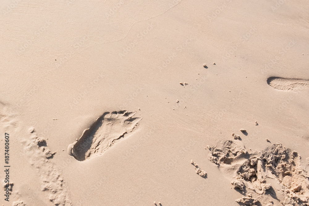 Footprints on the sand beach beach. Footprints on the sand beach beach.