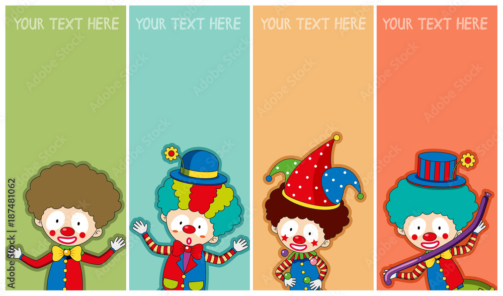 Banner template with happy clowns Banner template with happy clowns