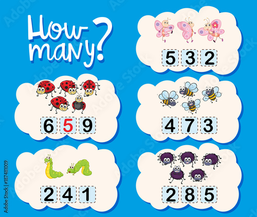 Counting worksheet with numbers and pictures