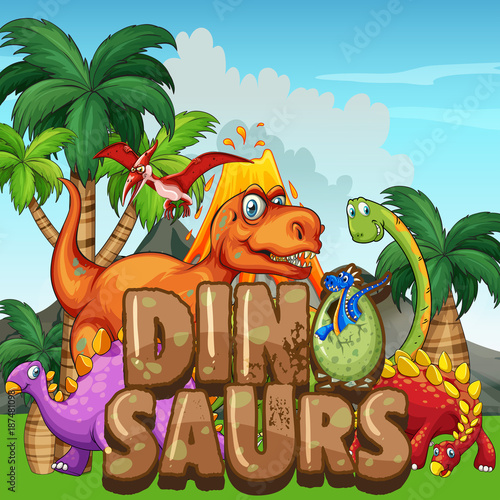 Scene with dinosaurs in the park