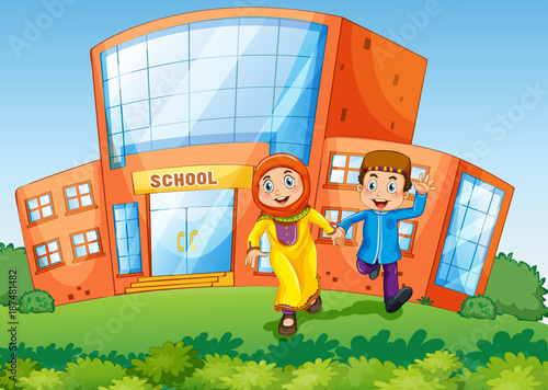 School scene with two muslim kids