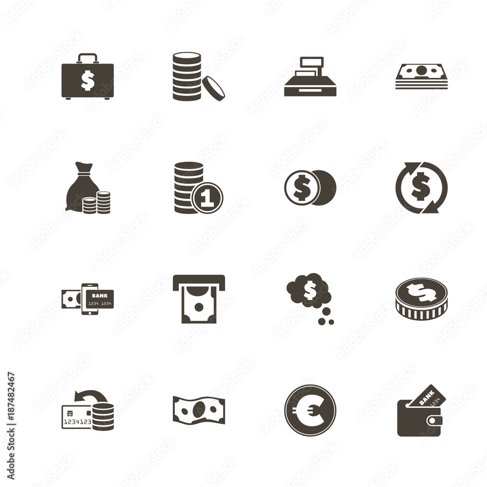 Money icons. Perfect black pictogram on white background. Flat simple vector icon. Money icons. Perfect black pictogram on white background. Flat simple vector icon.
