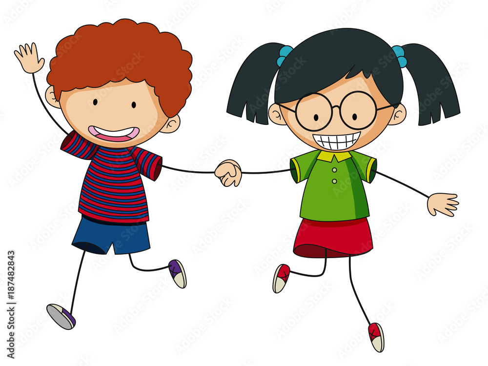 Boy and girl holding hands