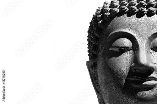 face of  buddha statue isolated on white background photo